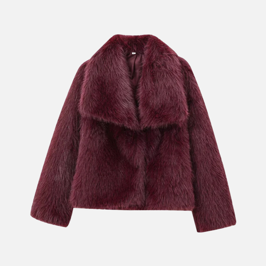 Casaco Feminino de Pelo Sintético com Gola Lapela e Textura Macia – Chapitre