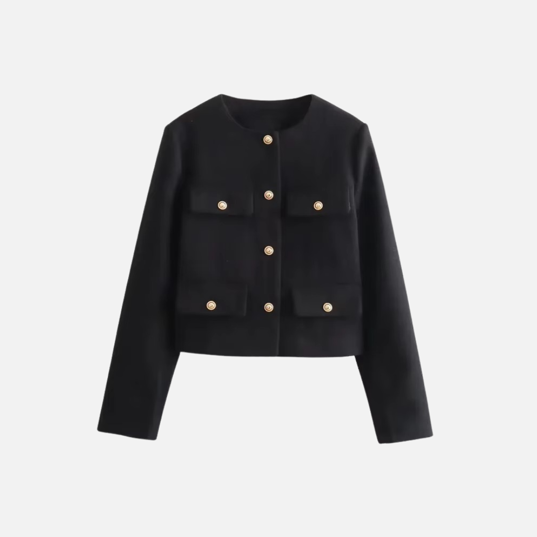 Jaqueta Feminina de Alfaiataria com Quatro Bolsos Frontais e Botões Dourados – Manoir