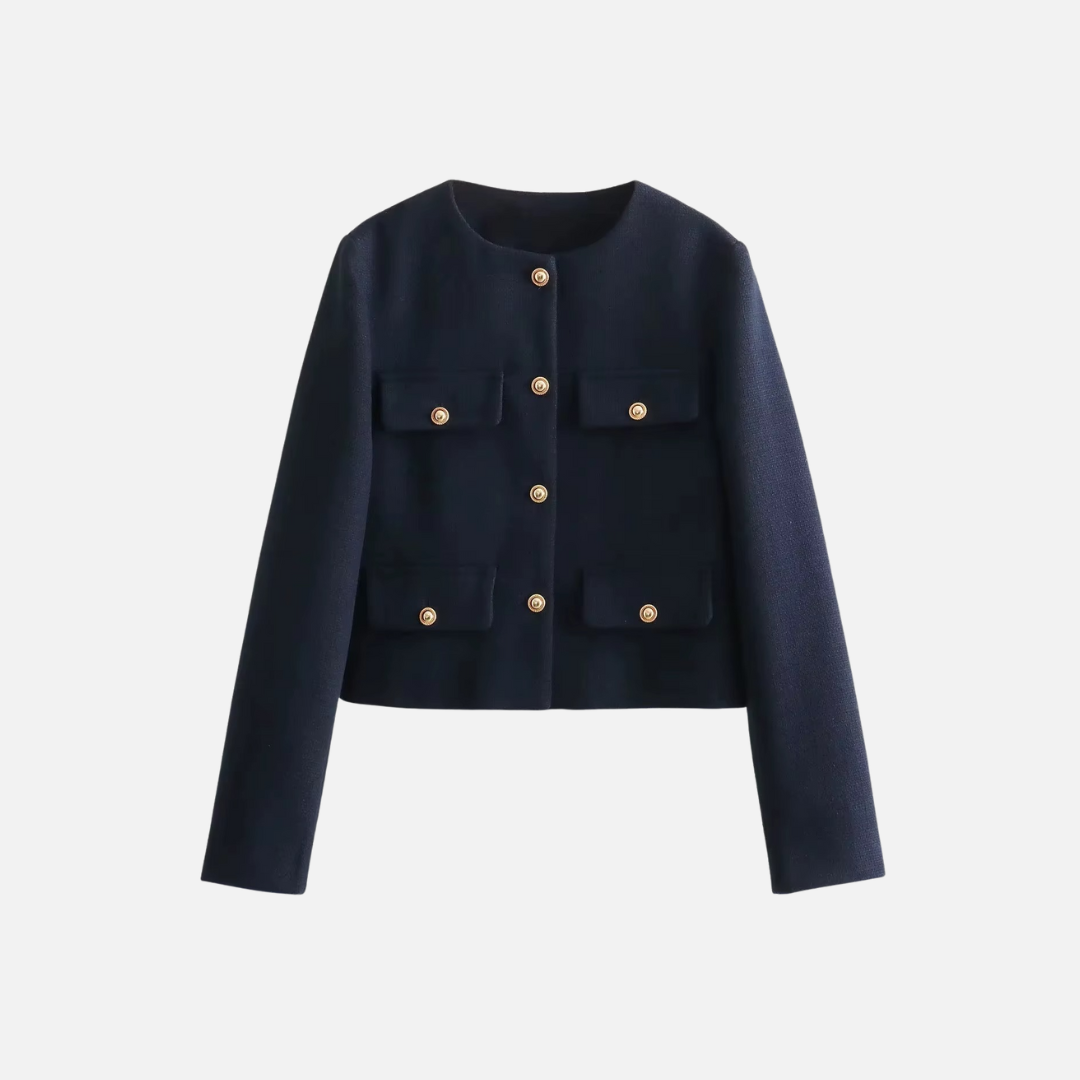 Jaqueta Feminina de Alfaiataria com Quatro Bolsos Frontais e Botões Dourados – Manoir