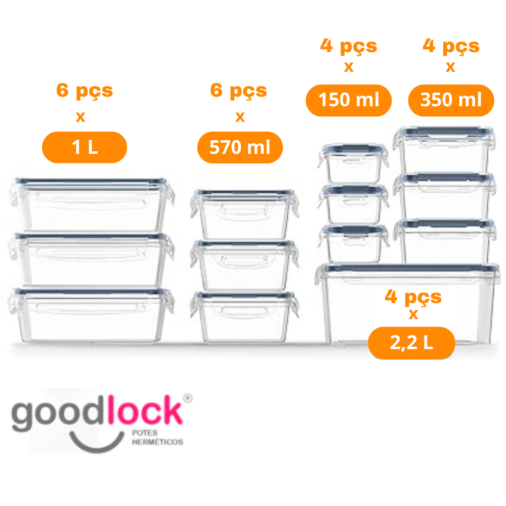 Goodlock® - Kit 24 Potes Herméticos de Vidro + (Brindes Exclusivos)