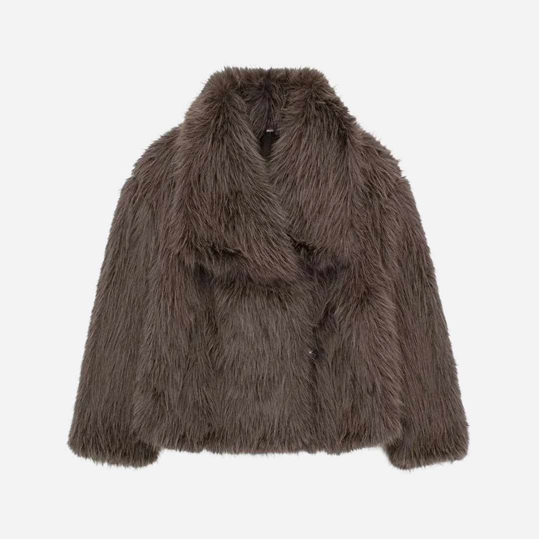 Casaco Feminino de Pelo Sintético com Gola Lapela e Textura Macia – Saveur