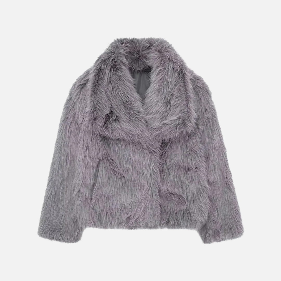 Casaco Feminino de Pelo Sintético com Gola Lapela e Textura Macia – Saveur