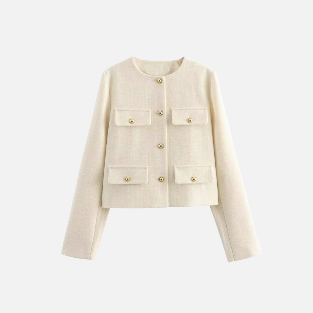 Jaqueta Feminina de Alfaiataria com Quatro Bolsos Frontais e Botões Dourados – Manoir