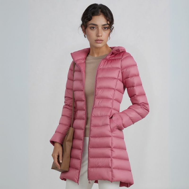 Jaqueta Puffer Feminina Alongada com Capuz e Pluma de Ganso Premium – Pafett