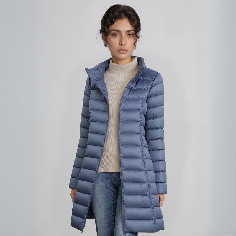 Jaqueta Puffer Feminina Alongada com Capuz e Pluma de Ganso Premium – Pafett