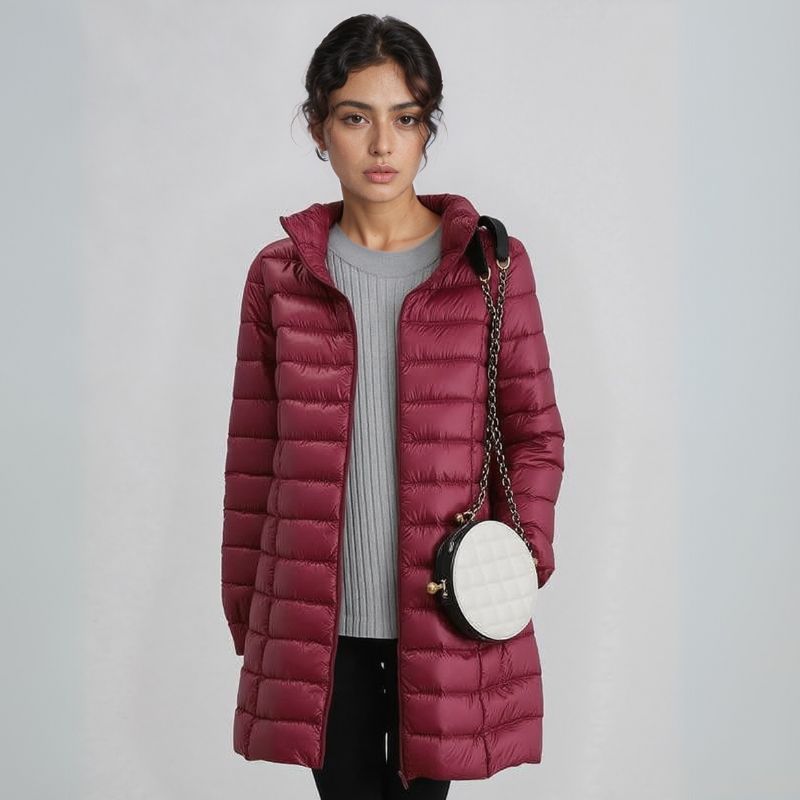 Jaqueta Puffer Feminina Alongada com Capuz e Pluma de Ganso Premium – Pafett