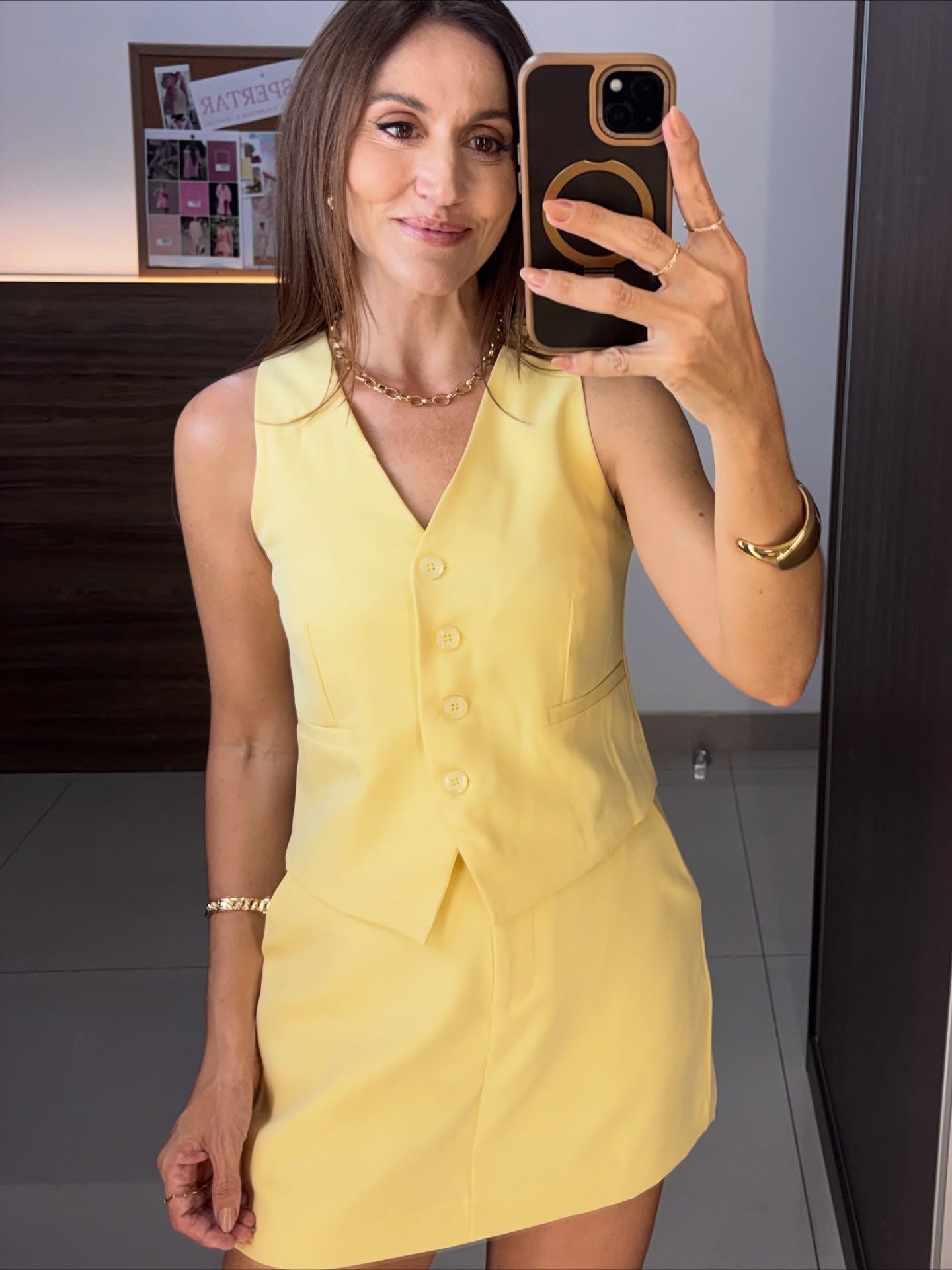 Conjunto Colete e Short/Saia Em viscose e linho com elastano