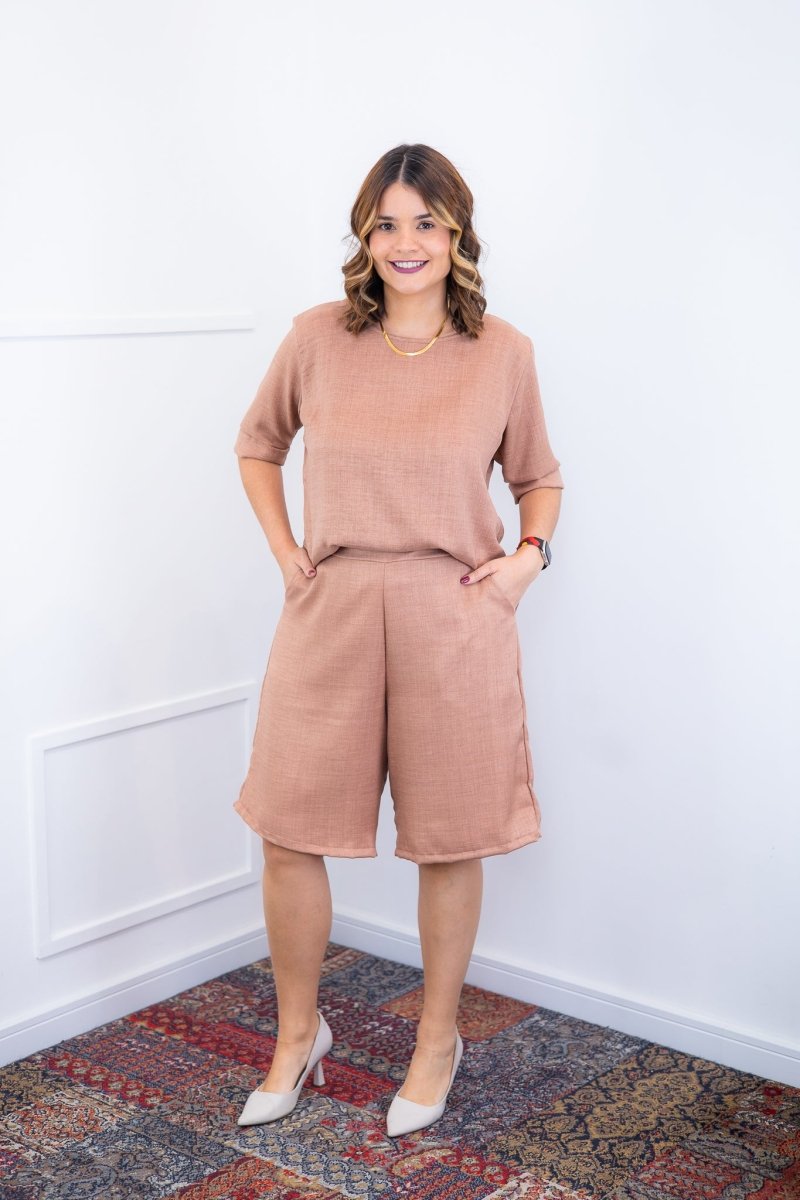 Conjunto Dulce – Blusa Oversized e Bermuda com Bolsos em Linho Light