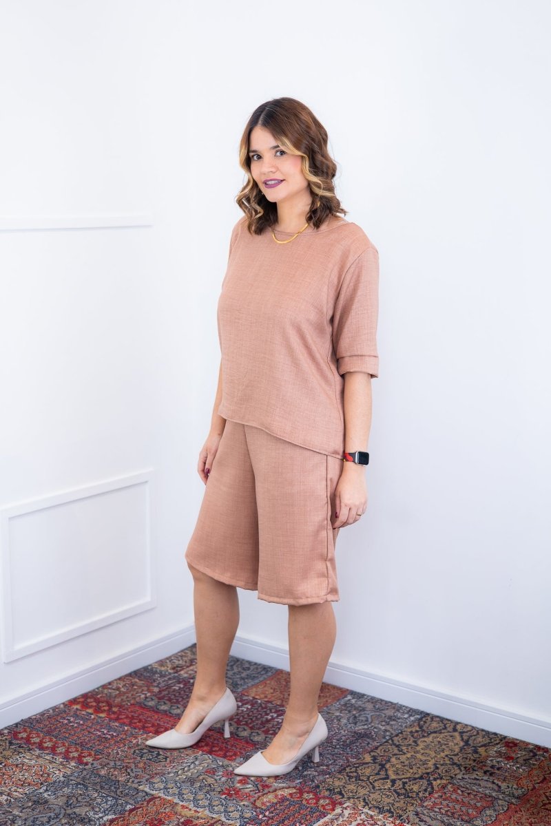 Conjunto Dulce – Blusa Oversized e Bermuda com Bolsos em Linho Light