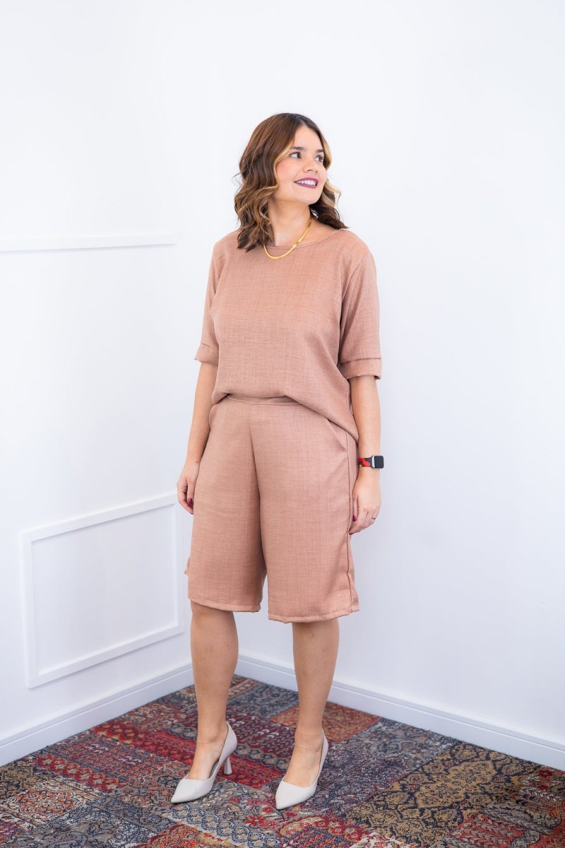 Conjunto Dulce – Blusa Oversized e Bermuda com Bolsos em Linho Light