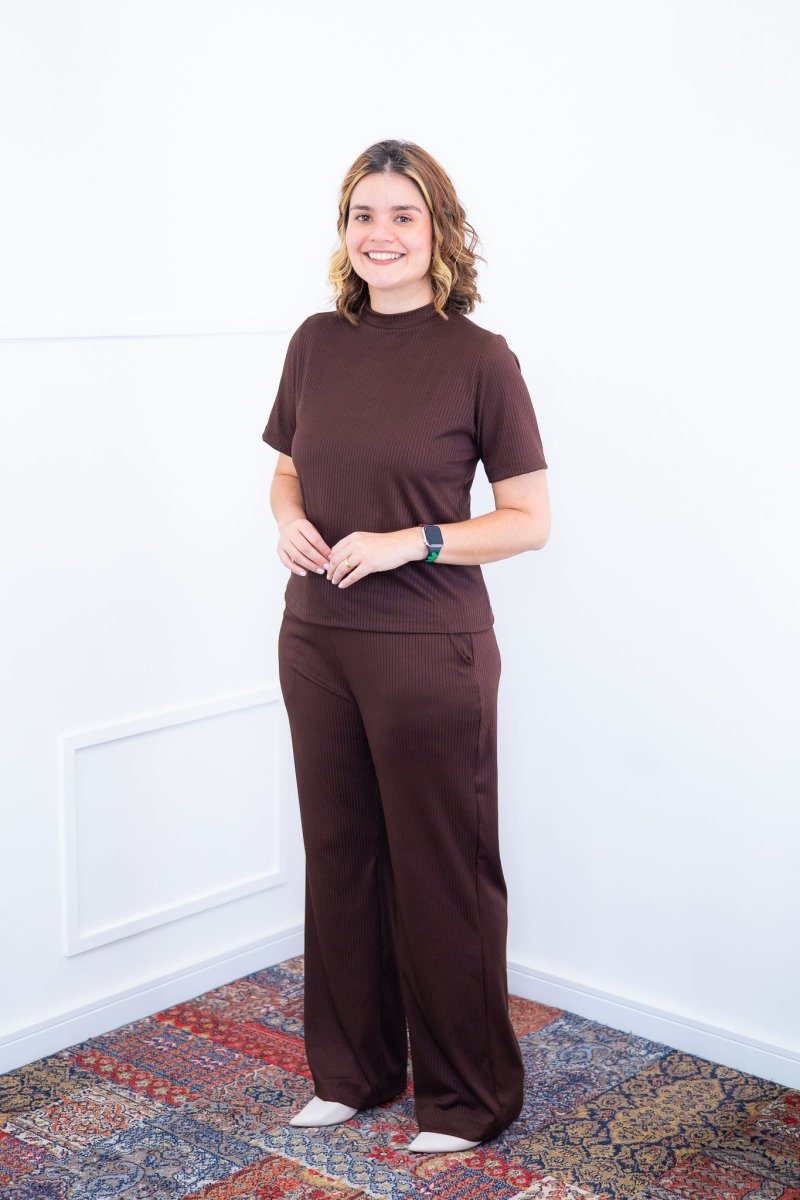 Conjunto Elizabeth - Calça Pantalona em Malha Canelada