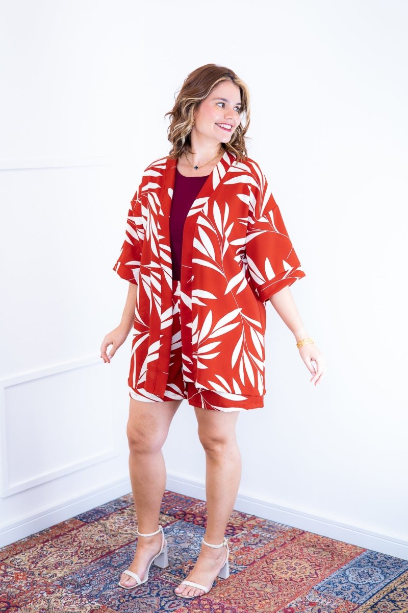 Conjunto Kimono Dora - Oversized Estampado e Bermuda em Crepe