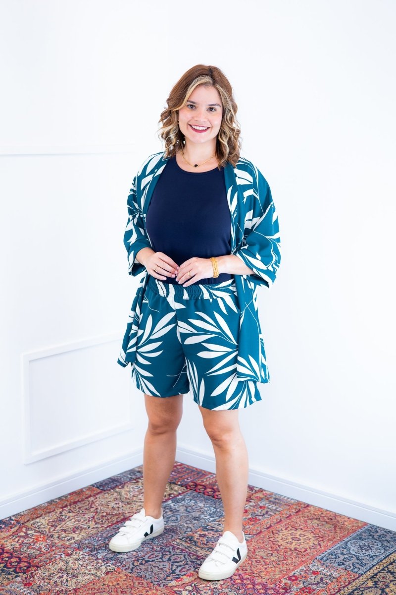 Conjunto Kimono Dora - Oversized Estampado e Bermuda em Crepe