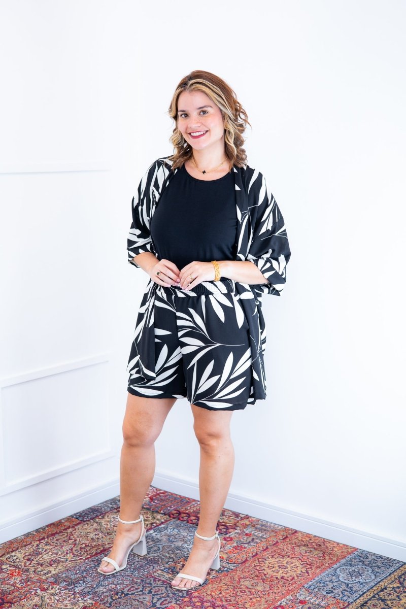Conjunto Kimono Dora - Oversized Estampado e Bermuda em Crepe