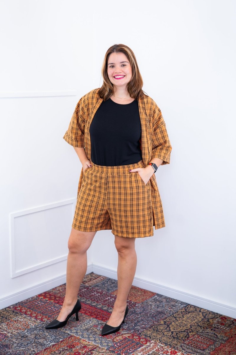 Conjunto Kimono Dora - Oversized Estampado e Bermuda em Crepe