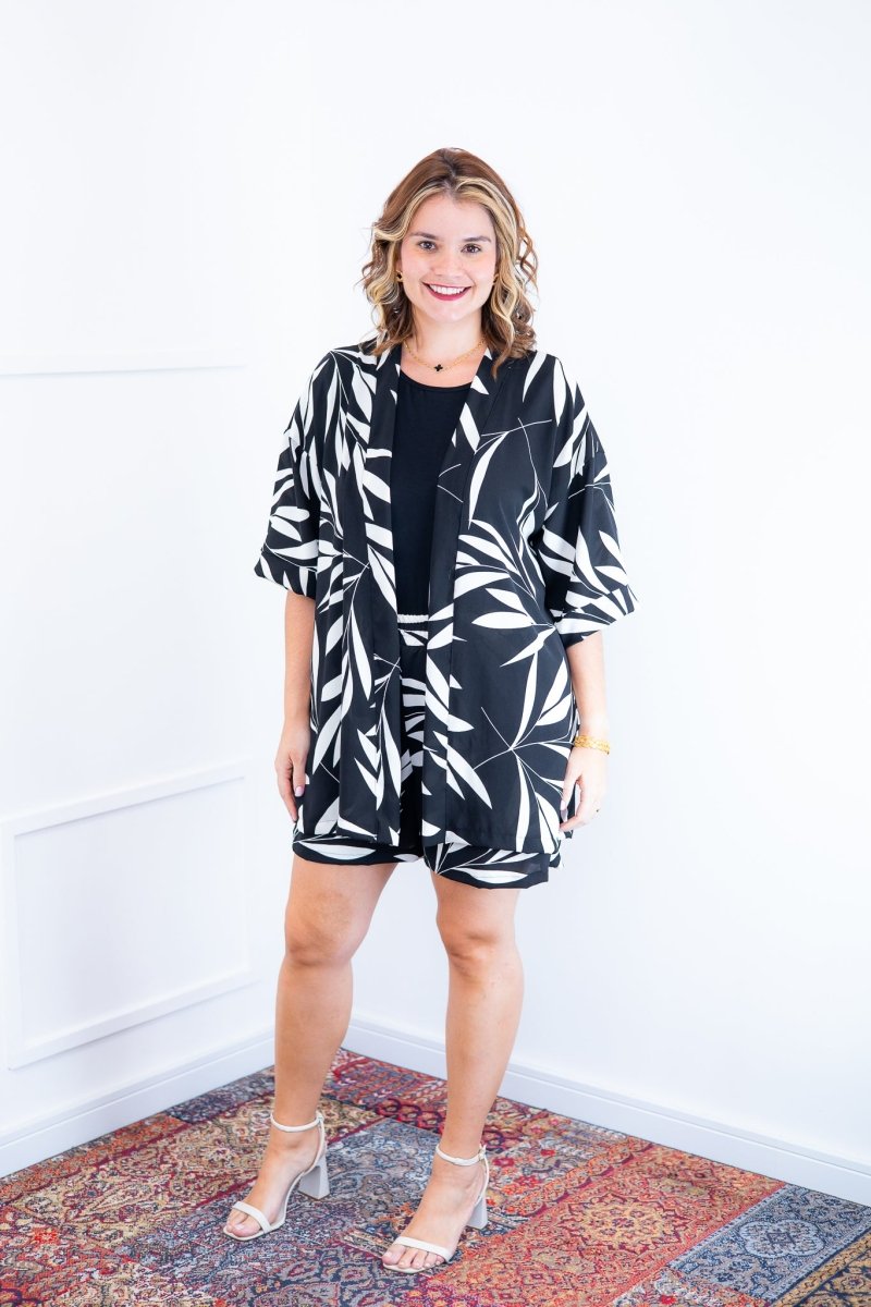 Conjunto Kimono Dora - Oversized Estampado e Bermuda em Crepe