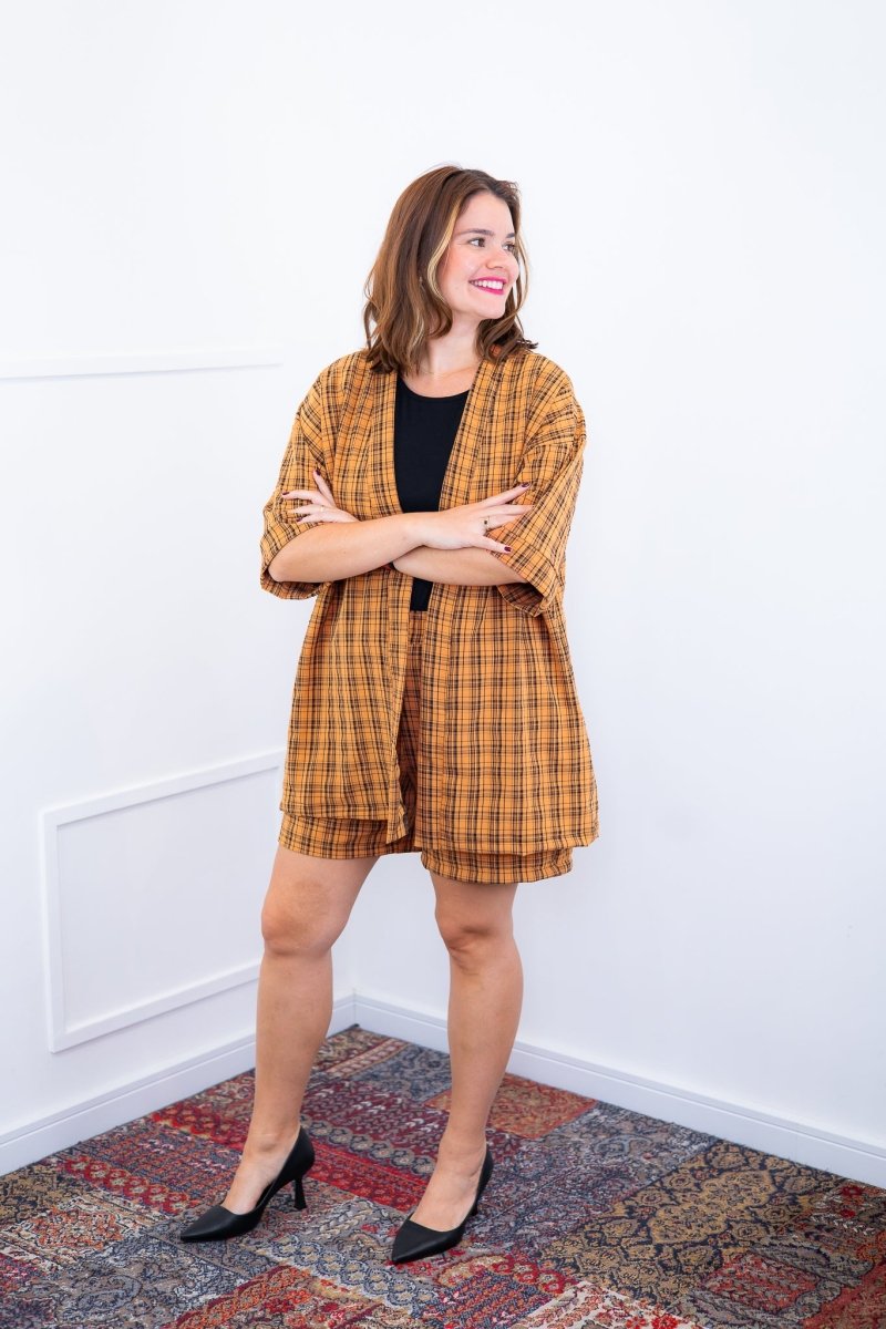 Conjunto Kimono Dora - Oversized Estampado e Bermuda em Crepe