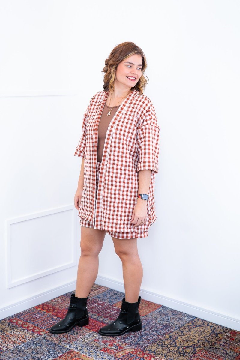 Conjunto Kimono Dora - Oversized Estampado e Bermuda em Crepe
