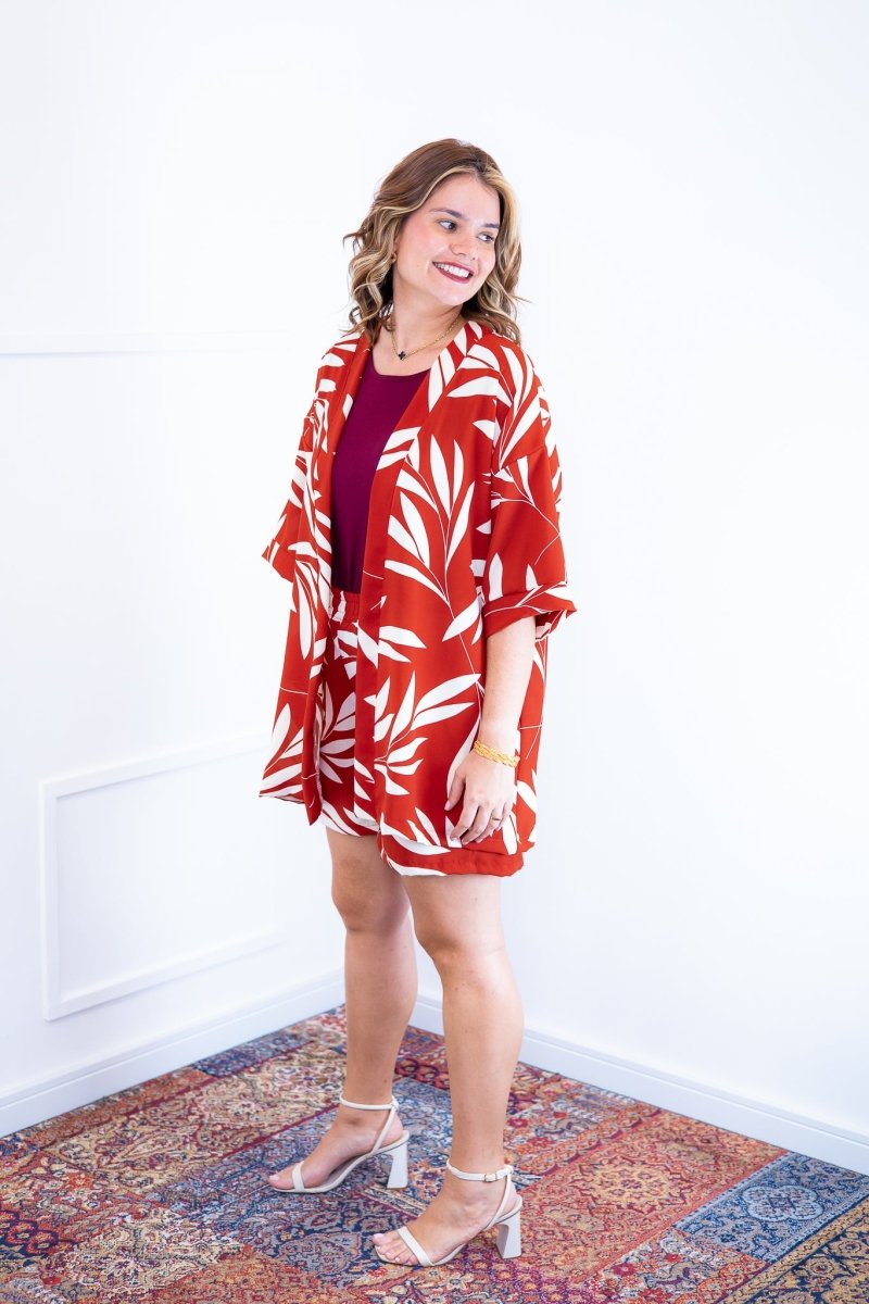 Conjunto Kimono Dora - Oversized Estampado e Bermuda em Crepe