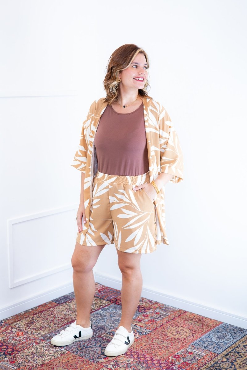 Conjunto Kimono Dora - Oversized Estampado e Bermuda em Crepe