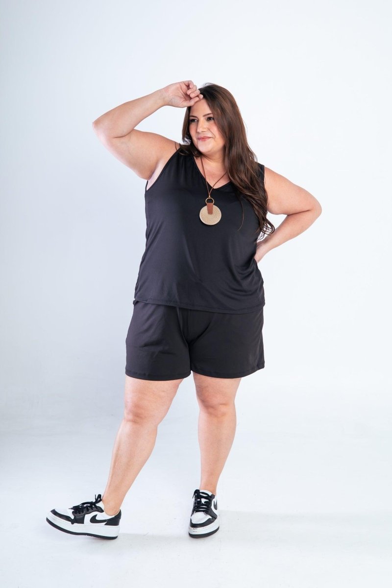 Conjunto Olivia - Bermudinha e Blusa Regata em Malha Confort