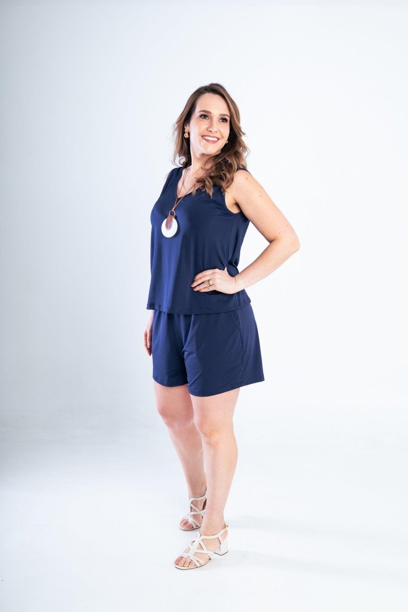 Conjunto Olivia - Bermudinha e Blusa Regata em Malha Confort