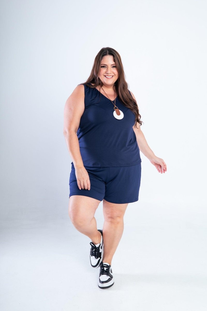 Conjunto Olivia - Bermudinha e Blusa Regata em Malha Confort