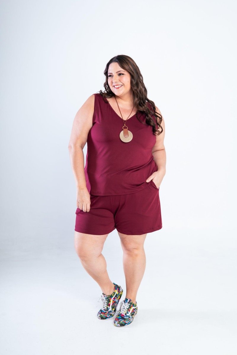 Conjunto Olivia - Bermudinha e Blusa Regata em Malha Confort