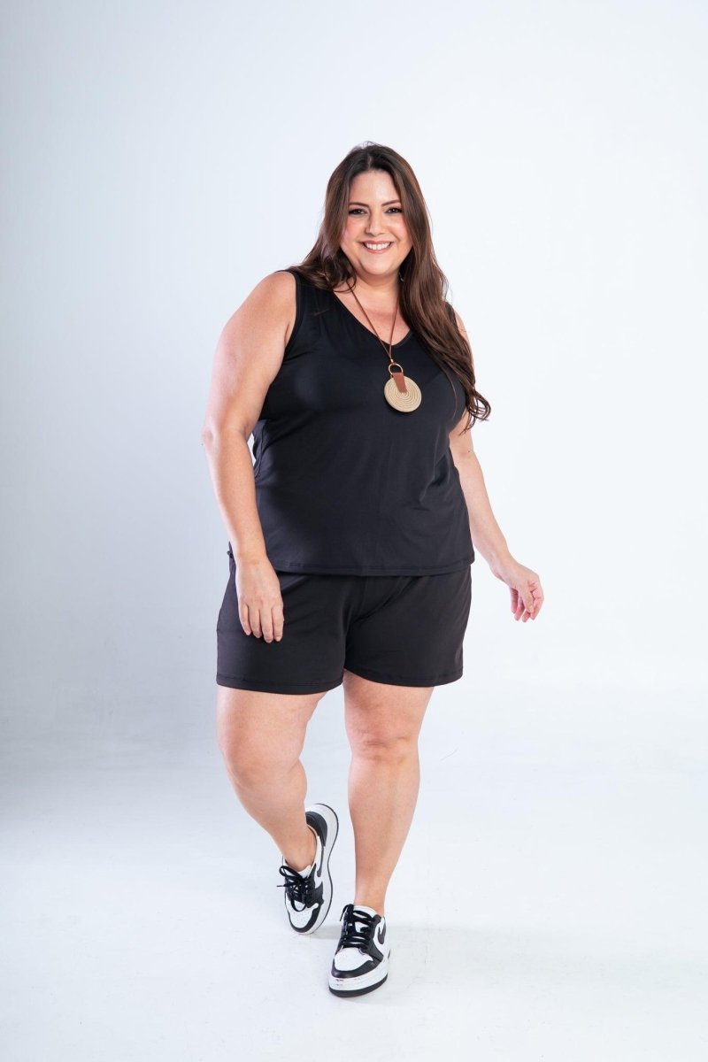 Conjunto Olivia - Bermudinha e Blusa Regata em Malha Confort