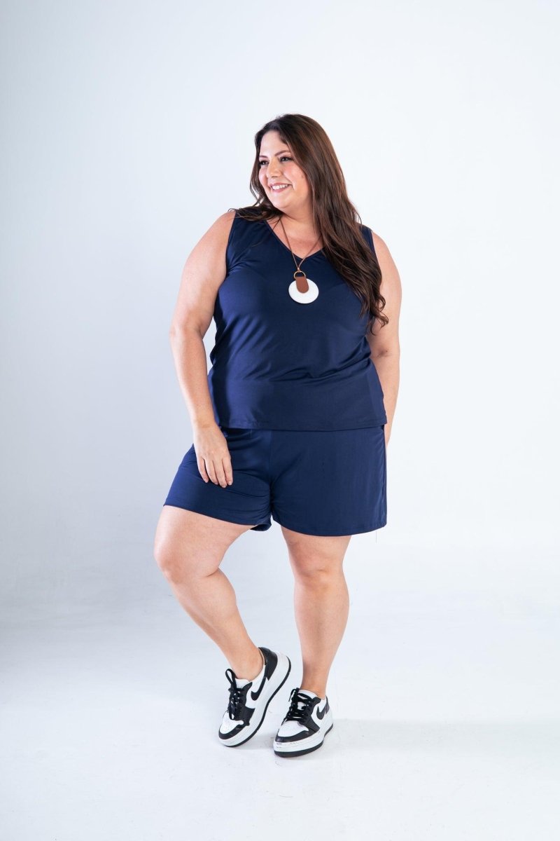 Conjunto Olivia - Bermudinha e Blusa Regata em Malha Confort