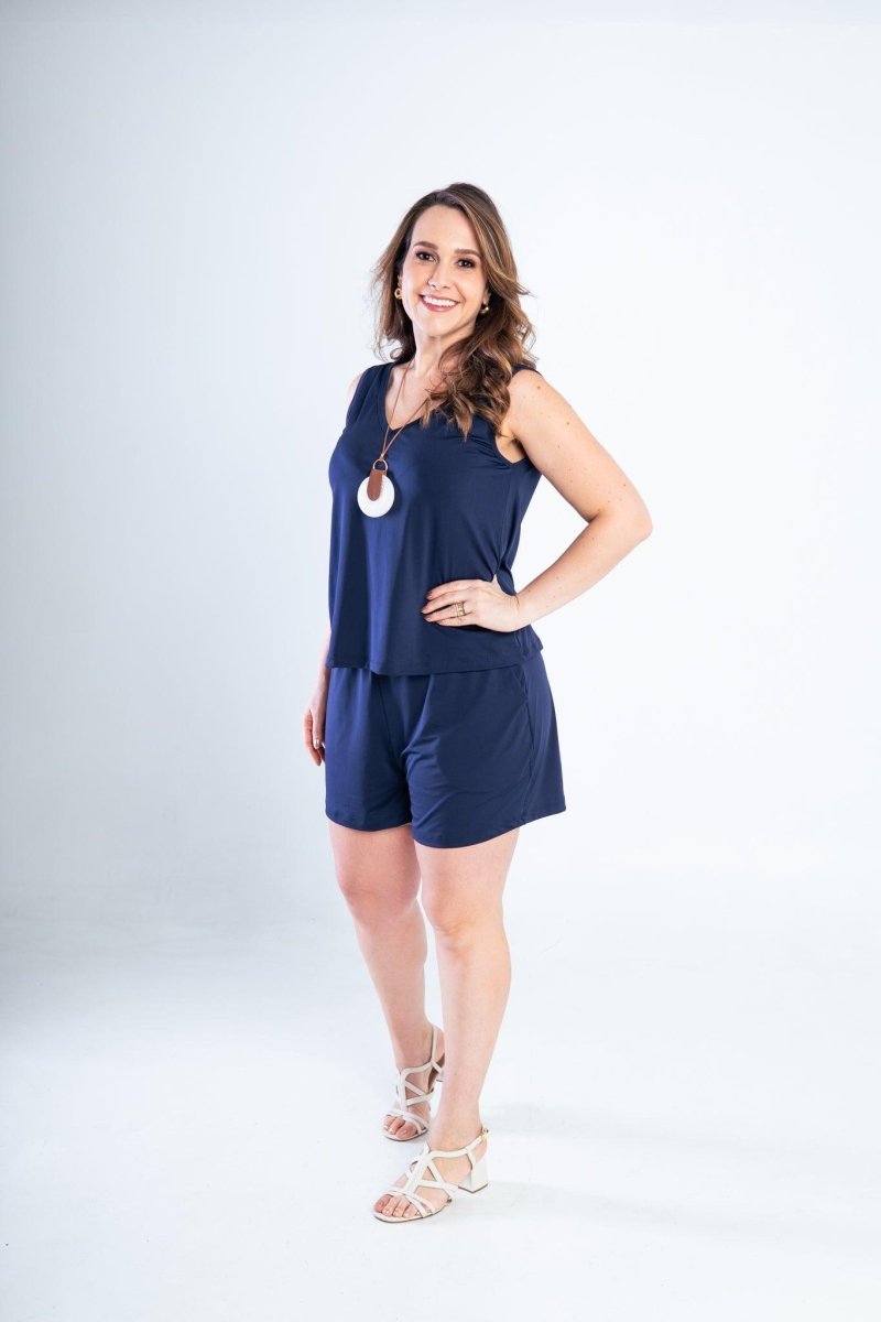 Conjunto Olivia - Bermudinha e Blusa Regata em Malha Confort