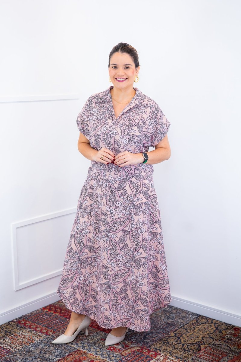 Conjunto Rio – Saia Longa e Blusa com Decote V em Crepe com Caimento Fluido