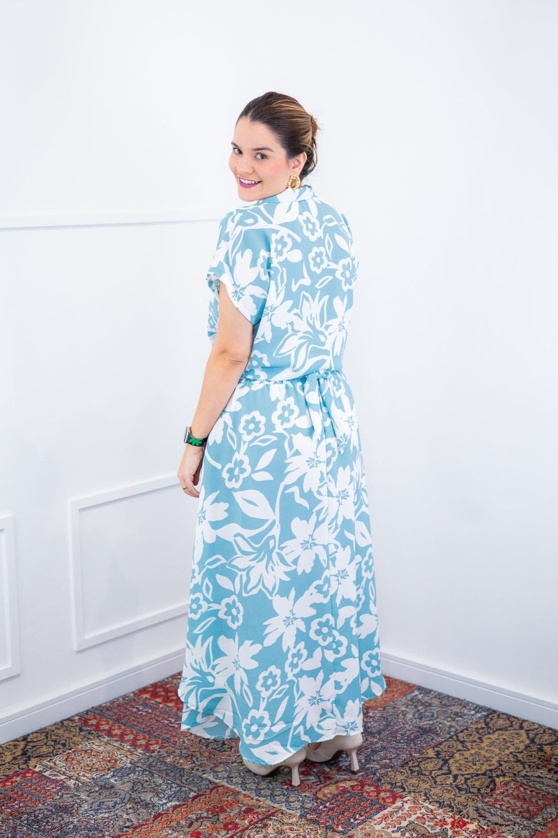 Conjunto Rio – Saia Longa e Blusa com Decote V em Crepe com Caimento Fluido