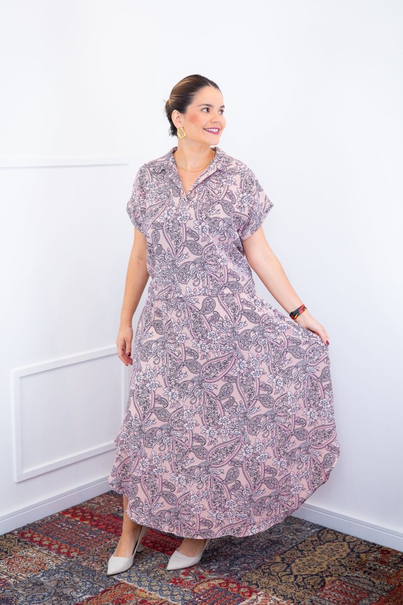 Conjunto Rio – Saia Longa e Blusa com Decote V em Crepe com Caimento Fluido