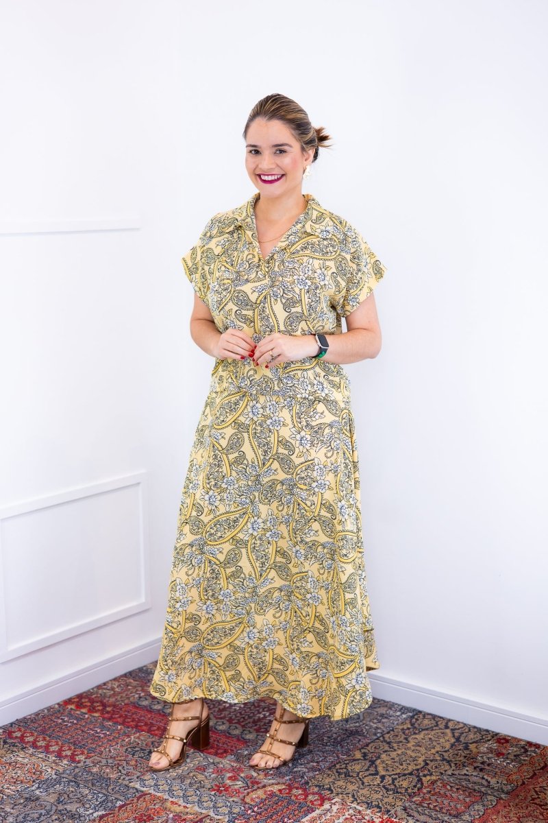 Conjunto Rio – Saia Longa e Blusa com Decote V em Crepe com Caimento Fluido