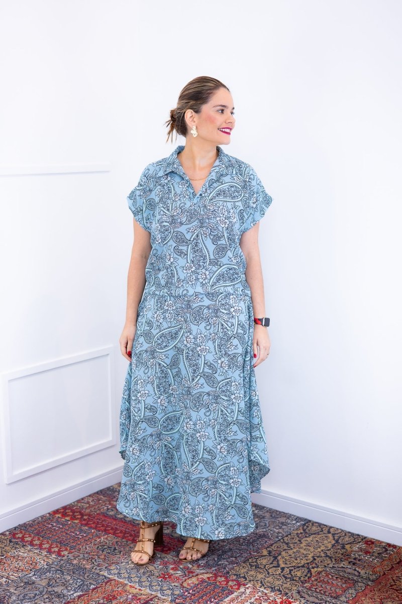 Conjunto Rio – Saia Longa e Blusa com Decote V em Crepe com Caimento Fluido