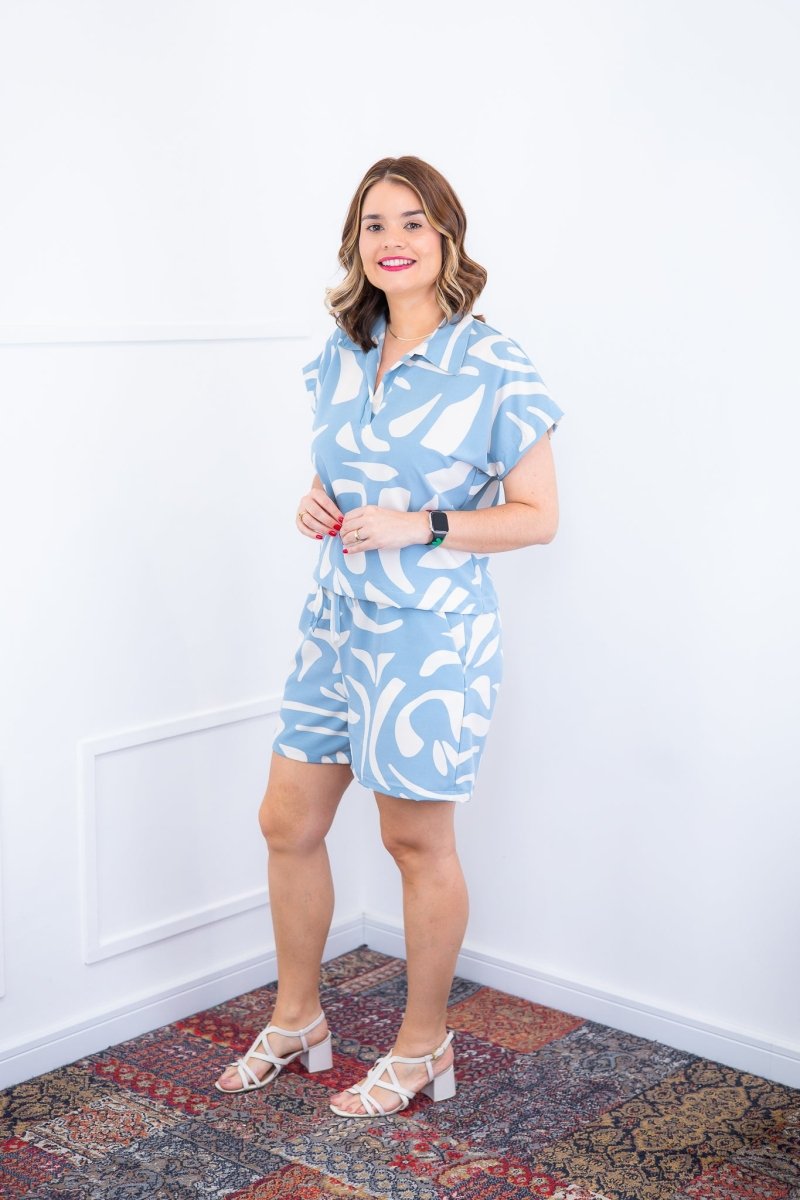 Conjunto Salvador – Bermuda e Blusa em Crepe com Estampa Geométrica