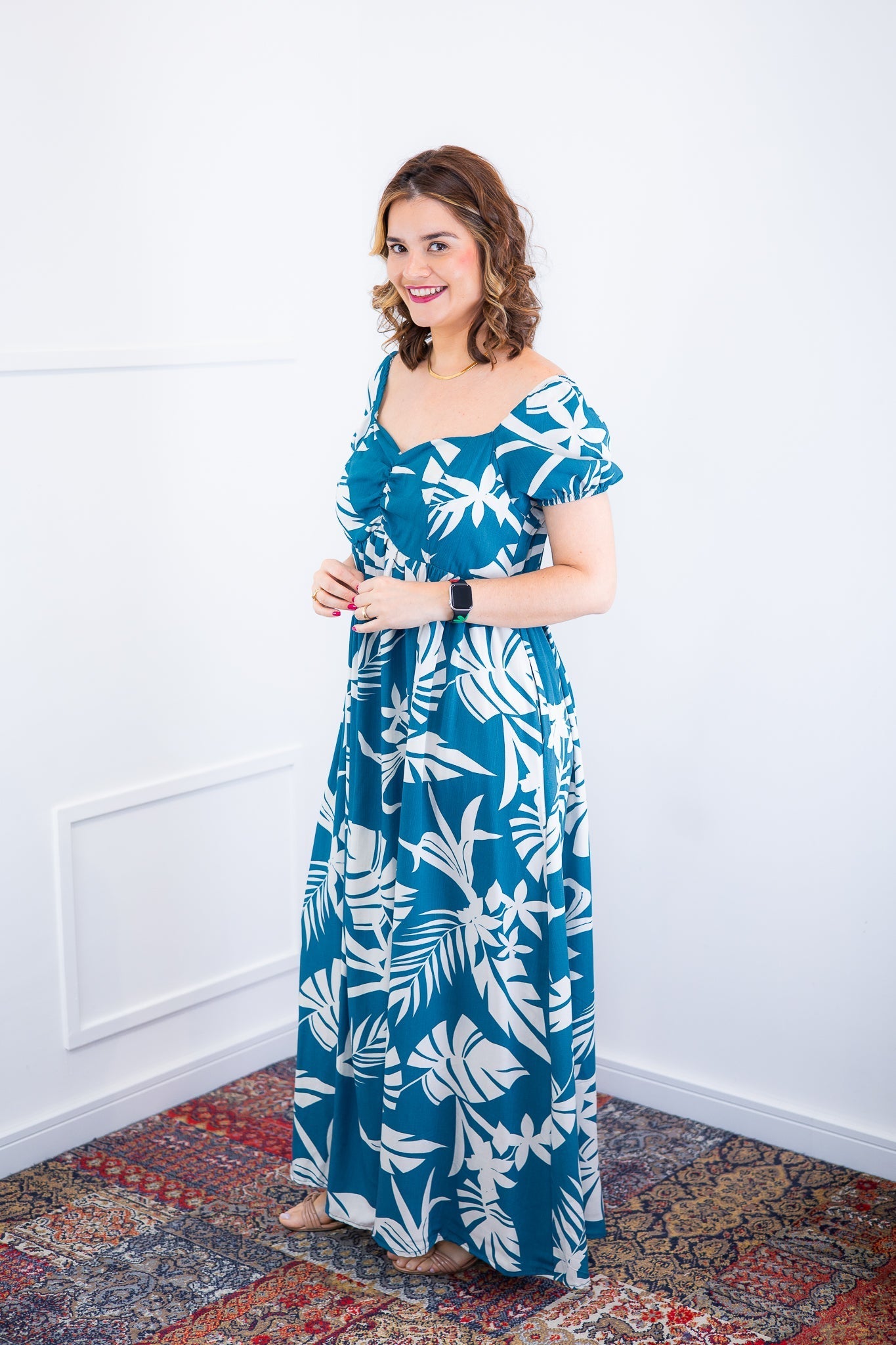 Vestido Longo Cecília – Manga Ciganinha em Viscolinho com Bolsos Laterais