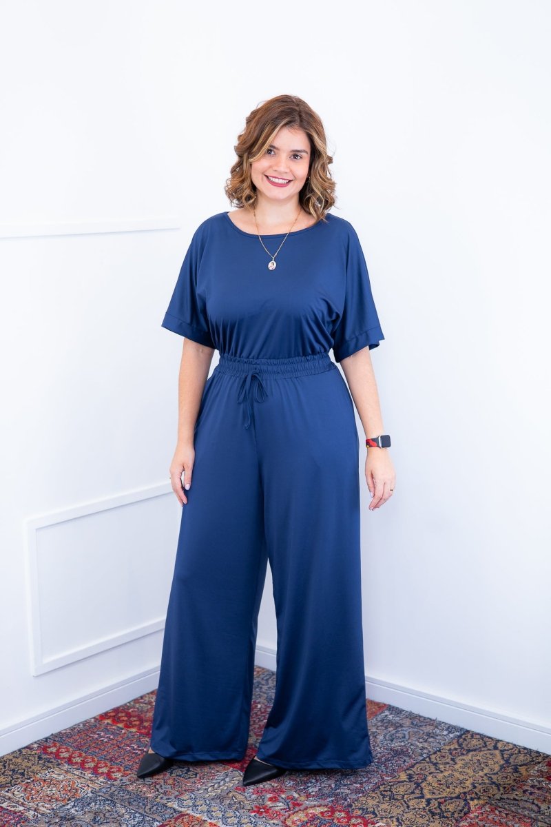 Macacão Isadora - Manga Japonesa com Calça Pantalona