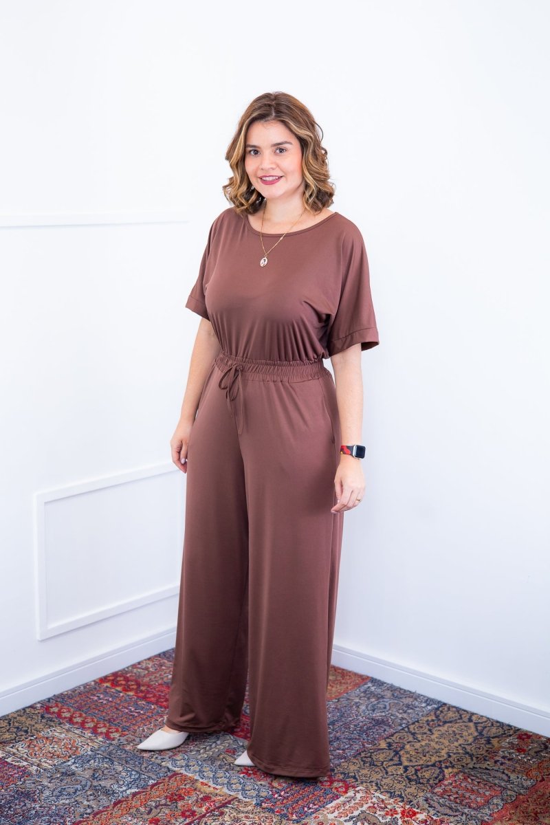 Macacão Isadora - Manga Japonesa com Calça Pantalona