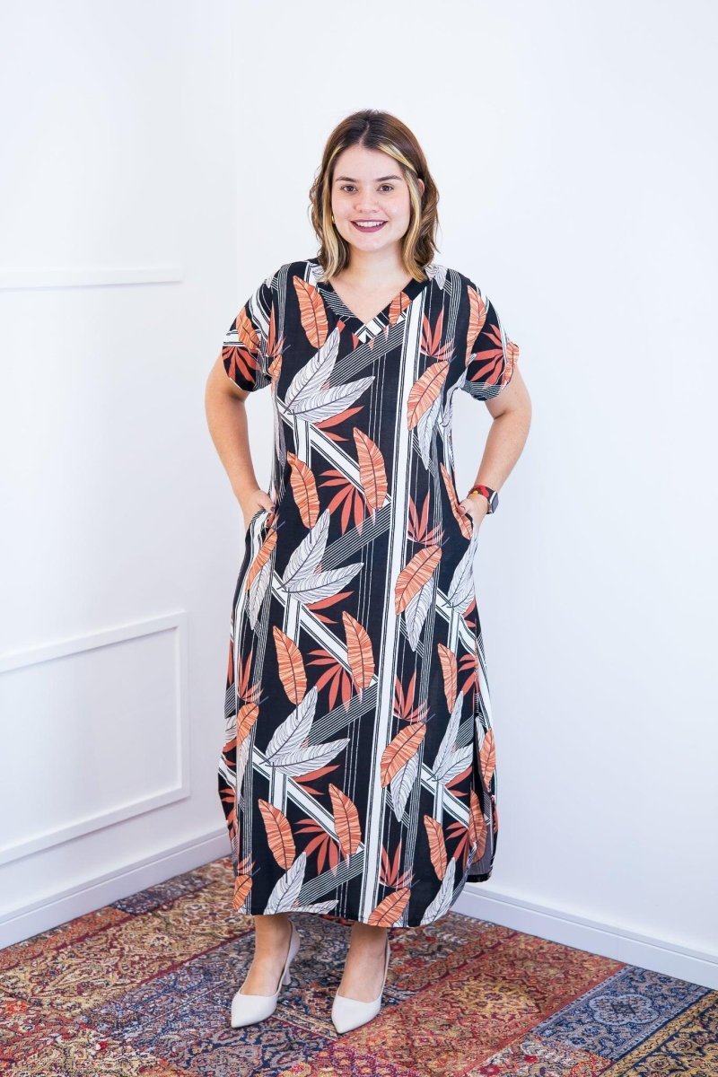 Vestido Antonella – Decote V com Fendas Laterais em Malha Confort