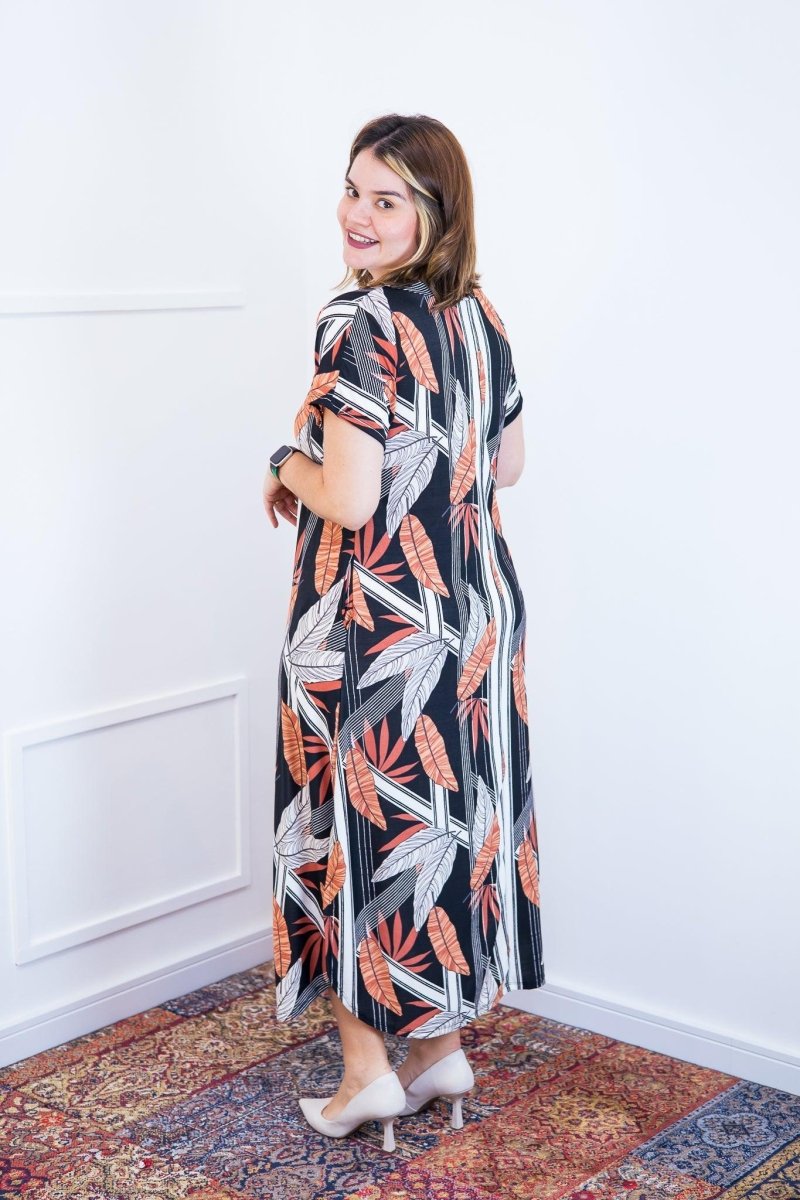 Vestido Antonella – Decote V com Fendas Laterais em Malha Confort