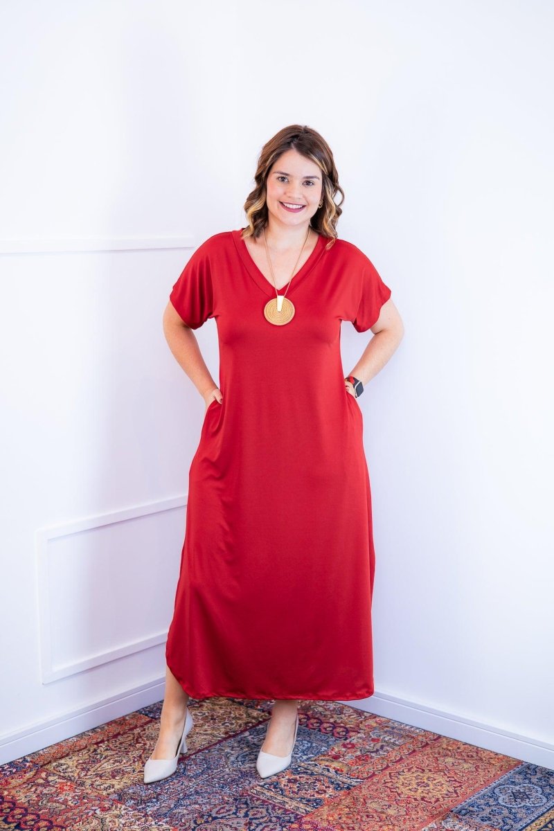 Vestido Antonella – Decote V com Fendas Laterais em Malha Confort