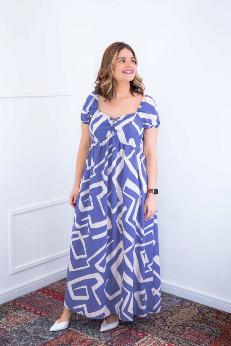 Vestido Longo Cecília – Manga Ciganinha em Viscolinho com Bolsos Laterais