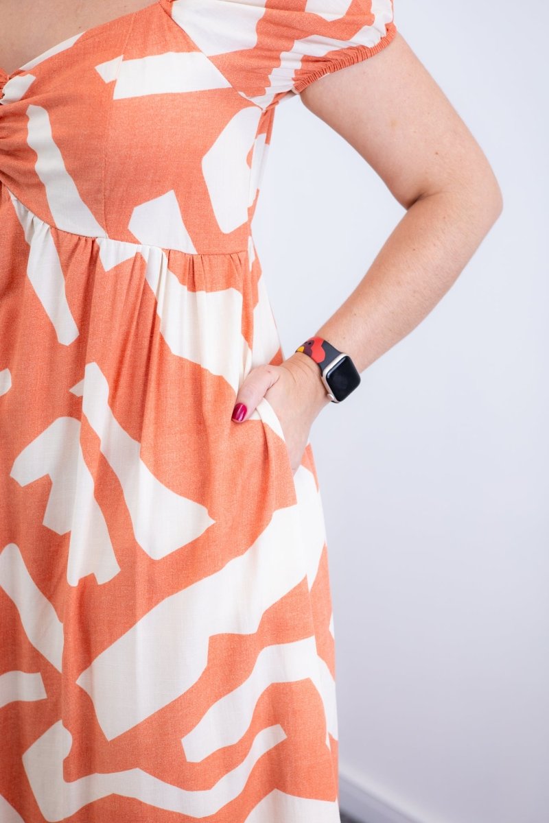 Vestido Longo Cecília – Manga Ciganinha em Viscolinho com Bolsos Laterais