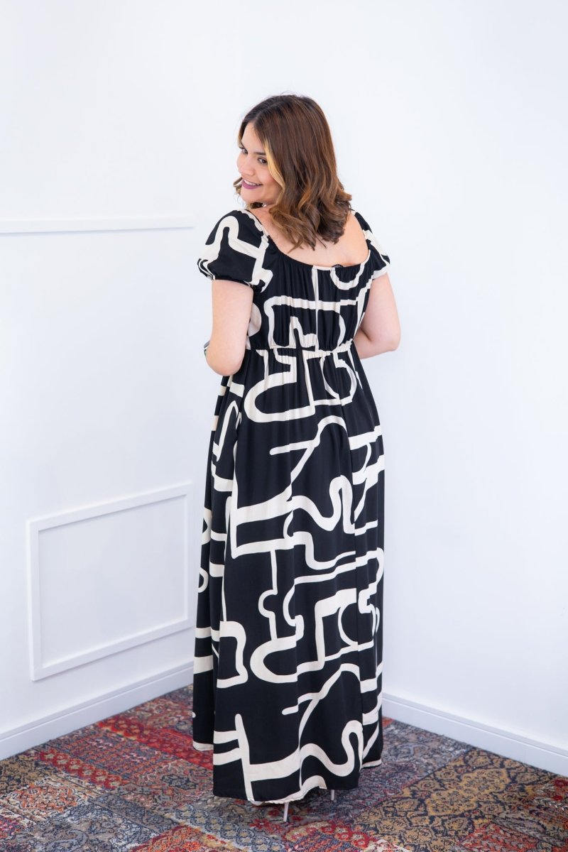 Vestido Longo Cecília – Manga Ciganinha em Viscolinho com Bolsos Laterais