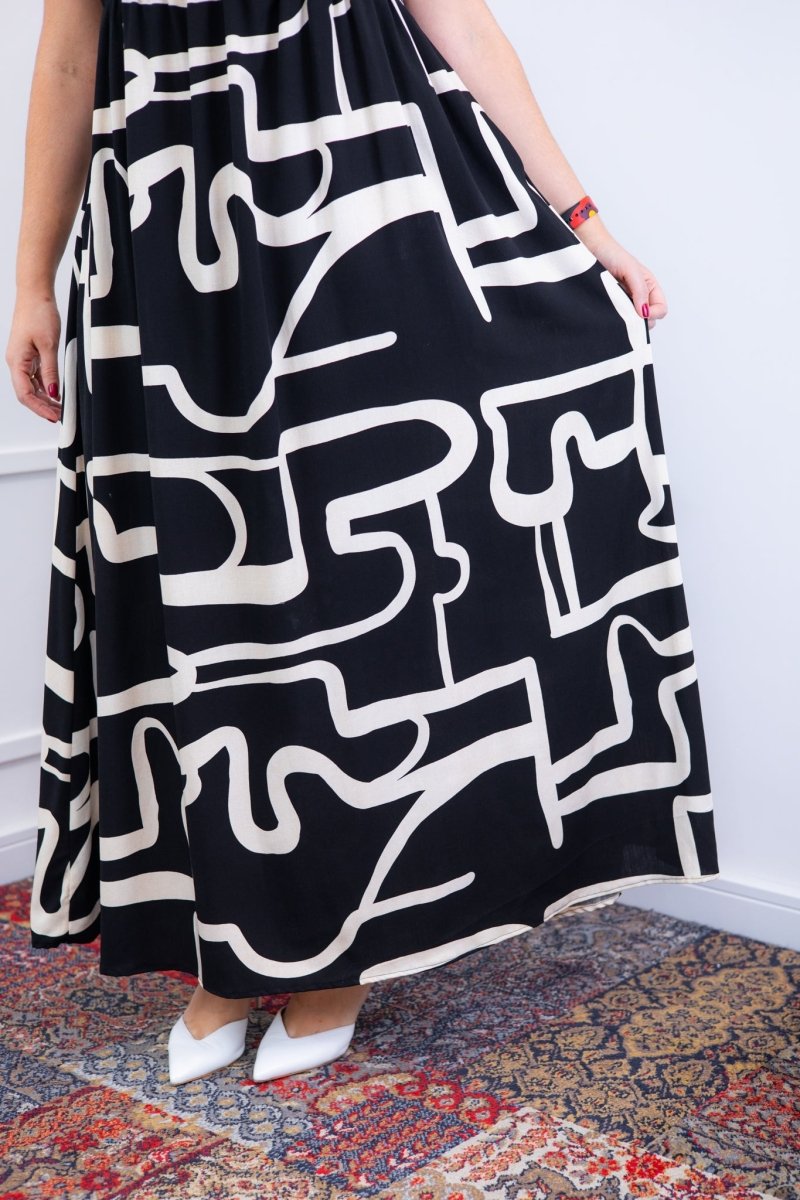 Vestido Longo Cecília – Manga Ciganinha em Viscolinho com Bolsos Laterais