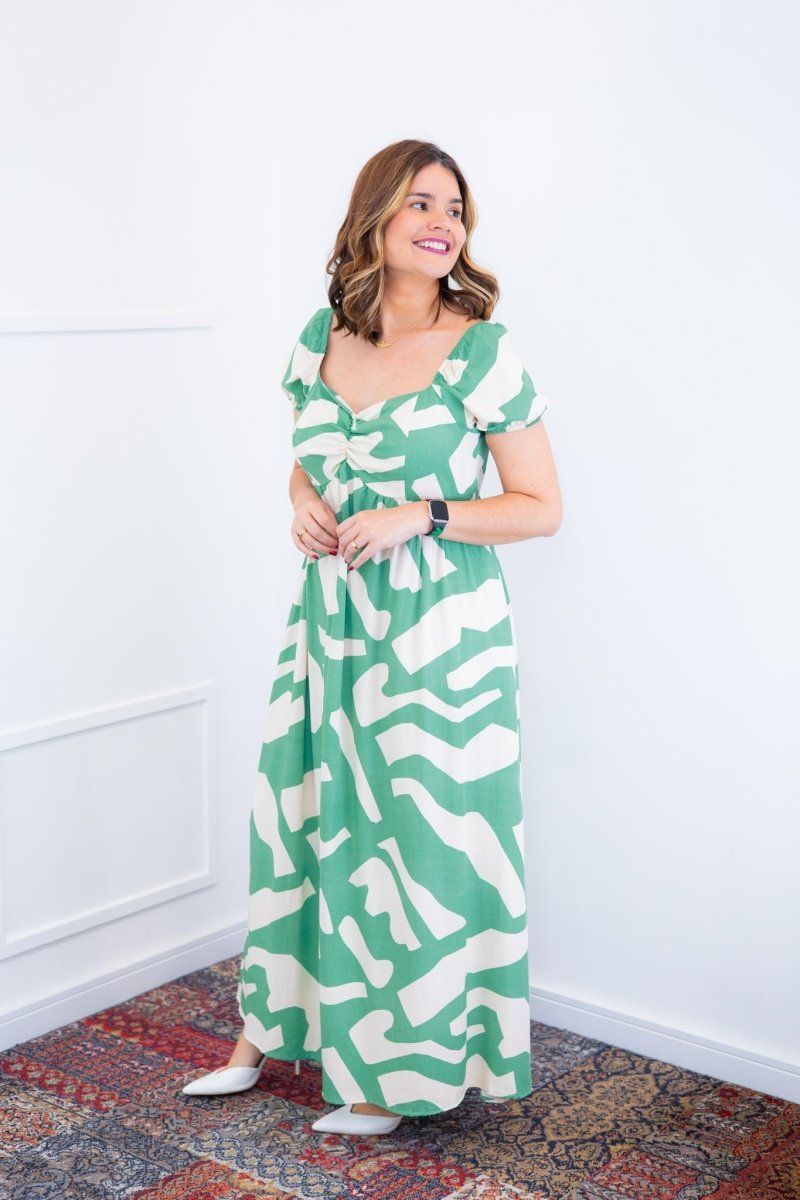 Vestido Longo Cecília – Manga Ciganinha em Viscolinho com Bolsos Laterais