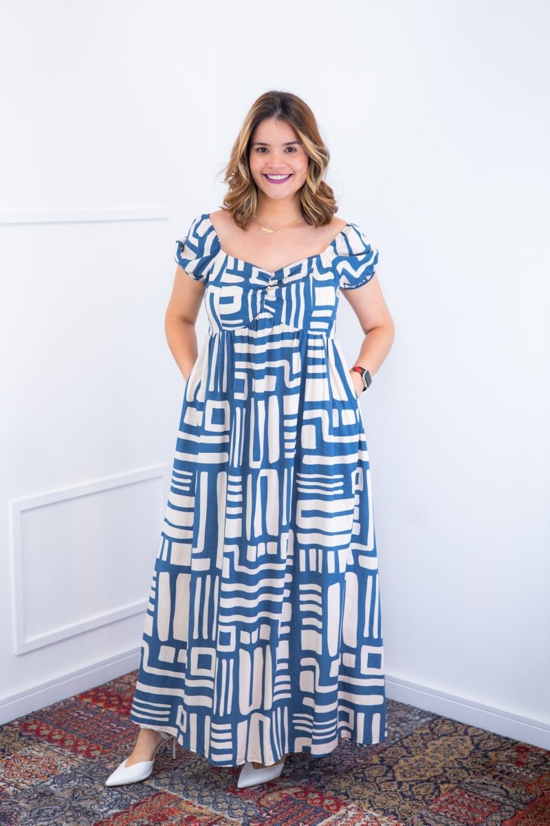 Vestido Longo Cecília – Manga Ciganinha em Viscolinho com Bolsos Laterais