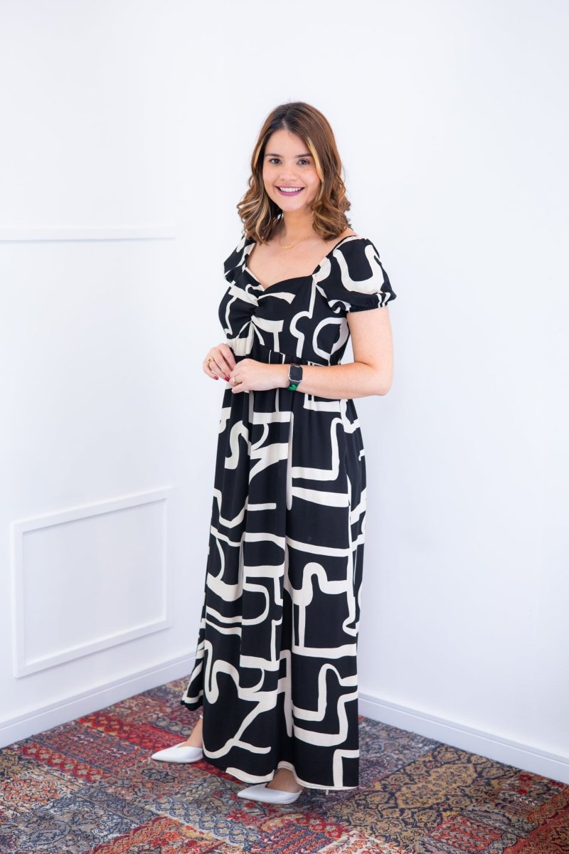 Vestido Longo Cecília – Manga Ciganinha em Viscolinho com Bolsos Laterais